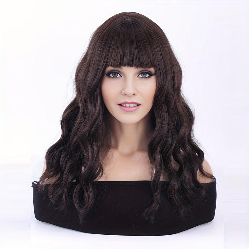 Hot Pink Wavy Ombre Wig With Bangs Curly Synthetic Wigs