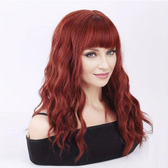 Hot Pink Wavy Ombre Wig With Bangs Curly Synthetic Wigs