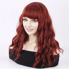 Hot Pink Wavy Ombre Wig With Bangs Curly Synthetic Wigs