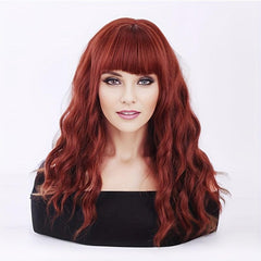 Hot Pink Wavy Ombre Wig With Bangs Curly Synthetic Wigs