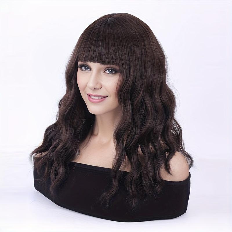 Hot Pink Wavy Ombre Wig With Bangs Curly Synthetic Wigs
