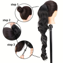 Long Wavy Ponytail Extensions Synthetic Clip In Hair Platinum Brown Purple Blck
