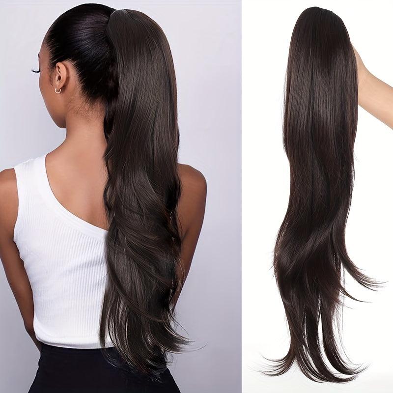 Long Wavy Ponytail Extensions Synthetic Clip In Hair Platinum Brown Purple Blck