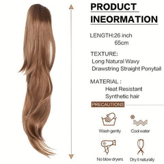 Long Wavy Ponytail Extensions Synthetic Clip In Hair Platinum Brown Purple Blck