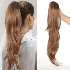 Long Wavy Ponytail Extensions Synthetic Clip In Hair Platinum Brown Purple Blck