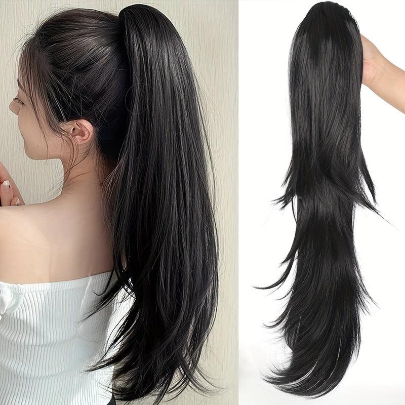 Long Wavy Ponytail Extensions Synthetic Clip In Hair Platinum Brown Purple Blck