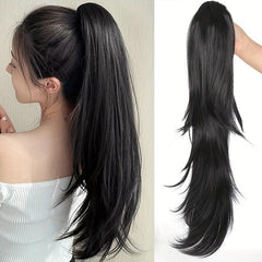 Long Wavy Ponytail Extensions Synthetic Clip In Hair Platinum Brown Purple Blck