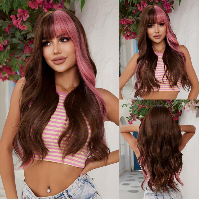 Long Wavy Wig With Bangs Synthetic Hair Heat Resistant