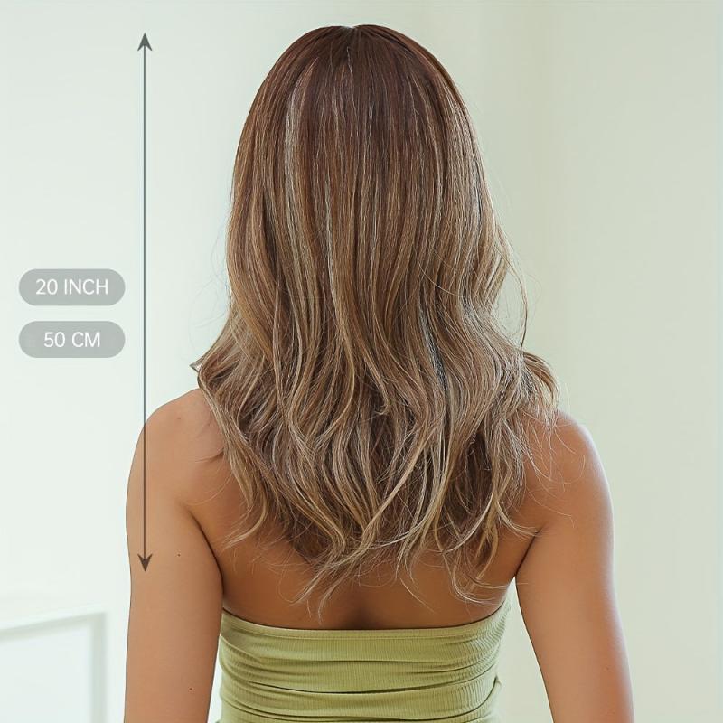 Ombre Brown Synthetic Curly Hair Wig 8 Cm Long Middle Parting Hair Wigs LC074 1