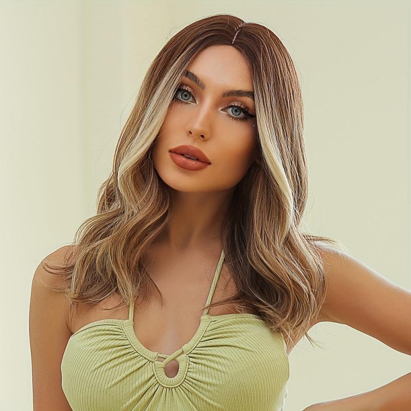 Ombre Brown Synthetic Curly Hair Wig 8 Cm Long Middle Parting Hair Wigs LC074 1