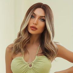 Ombre Brown Synthetic Curly Hair Wig 8 Cm Long Middle Parting Hair Wigs LC074 1