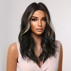 Ombre Brown Synthetic Curly Hair Wig 8 Cm Long Middle Parting Hair Wigs LC074 1