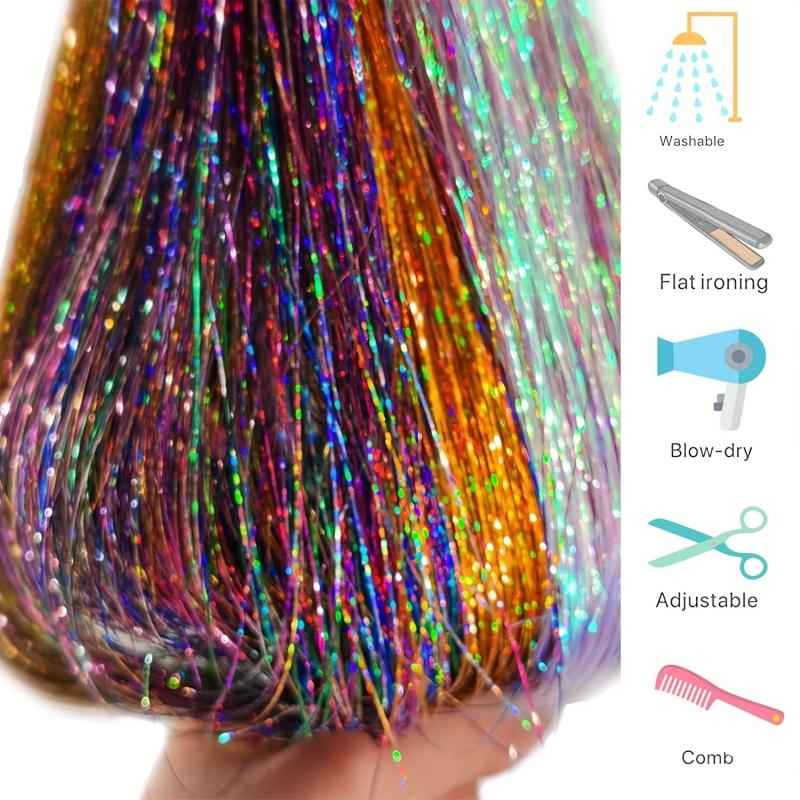 Hair Tinsel Kit 12 Colors 2400 Strands Hair Tinsel Heat Resistant Extensions