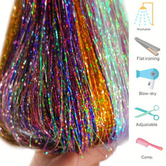 Hair Tinsel Kit 12 Colors 2400 Strands Hair Tinsel Heat Resistant Extensions
