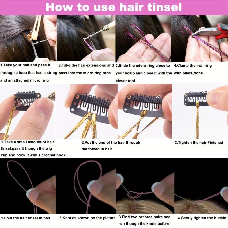 Hair Tinsel Kit 12 Colors 2400 Strands Hair Tinsel Heat Resistant Extensions