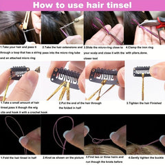 Hair Tinsel Kit 12 Colors 2400 Strands Hair Tinsel Heat Resistant Extensions