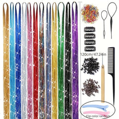 Hair Tinsel Kit 12 Colors 2400 Strands Hair Tinsel Heat Resistant Extensions