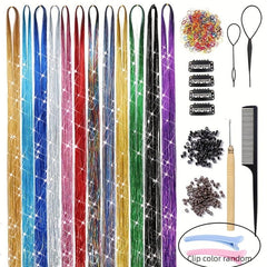 Hair Tinsel Kit 12 Colors 2400 Strands Hair Tinsel Heat Resistant Extensions