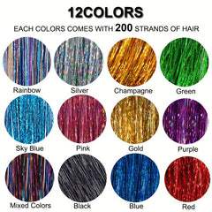 Hair Tinsel Kit 12 Colors 2400 Strands Hair Tinsel Heat Resistant Extensions