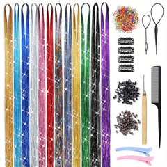 Hair Tinsel Kit 12 Colors 2400 Strands Hair Tinsel Heat Resistant Extensions