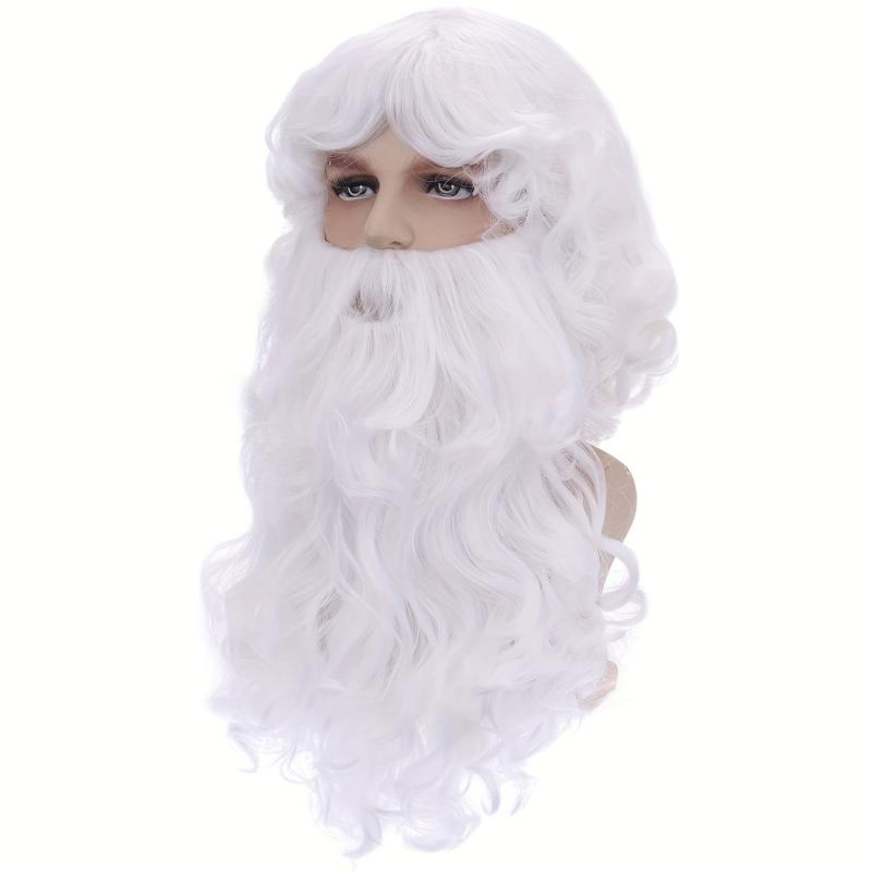 Christmas Old Men's Wig Long Curly Wig With Beard Synthetic Wig For Halloween