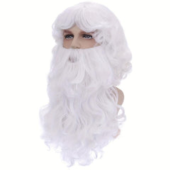 Christmas Old Men's Wig Long Curly Wig With Beard Synthetic Wig For Halloween
