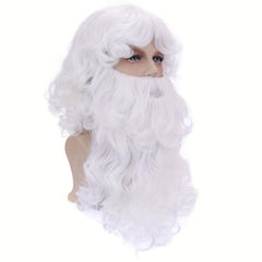 Christmas Old Men's Wig Long Curly Wig With Beard Synthetic Wig For Halloween