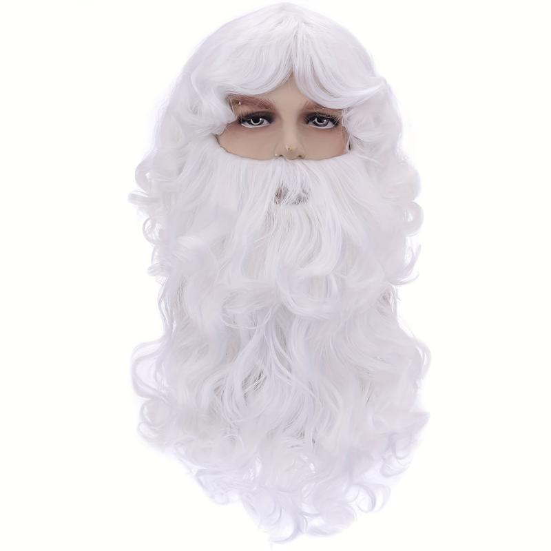 Christmas Old Men's Wig Long Curly Wig With Beard Synthetic Wig For Halloween