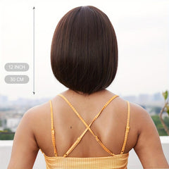 Two Tone Straight Bob Wig With Bangs Natural Synthetic Bob Wig For Women
