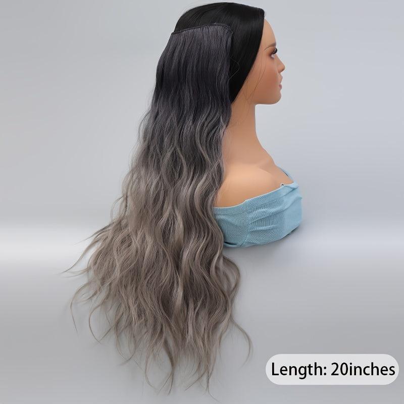 20in Curly Synthetic Hair Extensions Gray Ombre Invisible Clip Ins