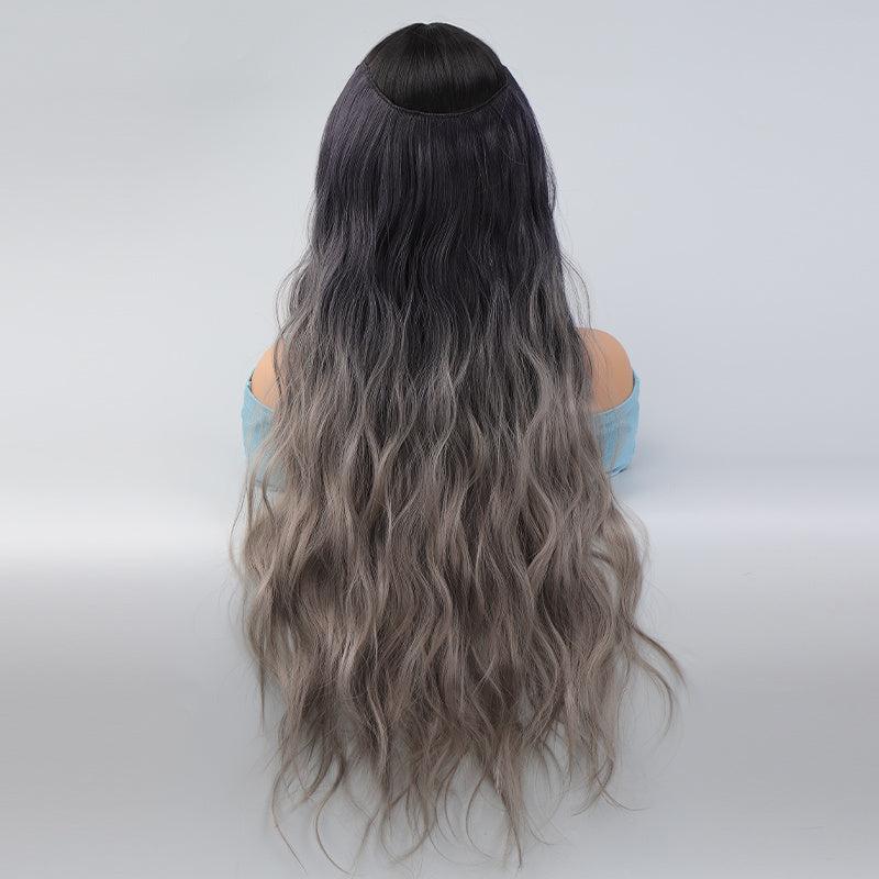 20in Curly Synthetic Hair Extensions Gray Ombre Invisible Clip Ins