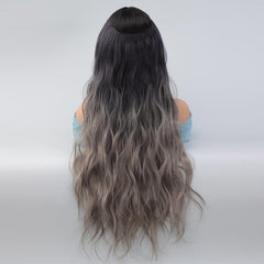 20in Curly Synthetic Hair Extensions Gray Ombre Invisible Clip Ins