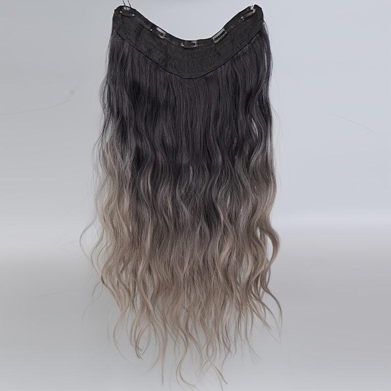 20in Curly Synthetic Hair Extensions Gray Ombre Invisible Clip Ins