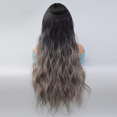 20in Curly Synthetic Hair Extensions Gray Ombre Invisible Clip Ins