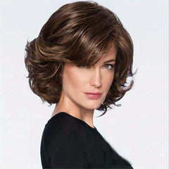 Short Curly Bob Cut Synthetic Wig with Oblique Bangs
