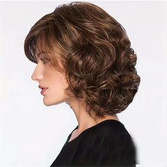 Short Curly Bob Cut Synthetic Wig with Oblique Bangs