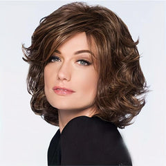 Short Curly Bob Cut Synthetic Wig with Oblique Bangs