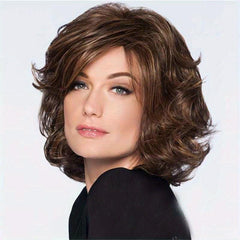 Short Curly Bob Cut Synthetic Wig with Oblique Bangs