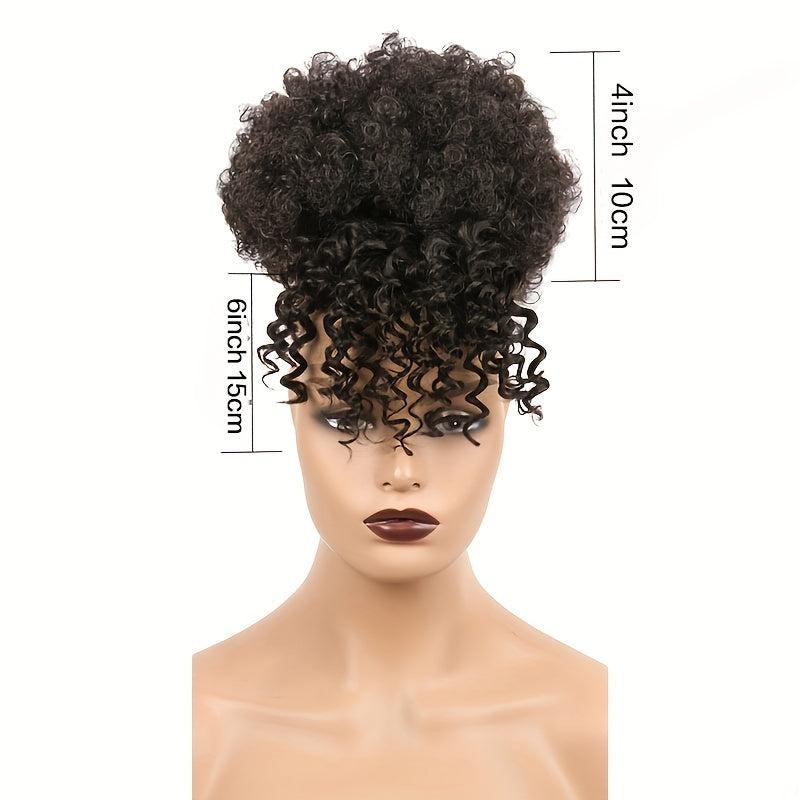 15 24 Cm Afro Puff Hair Bun With Bangs Clips Extensions for Women