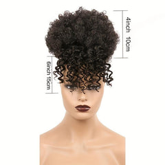 15 24 Cm Afro Puff Hair Bun With Bangs Clips Extensions for Women