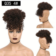 15 24 Cm Afro Puff Hair Bun With Bangs Clips Extensions for Women