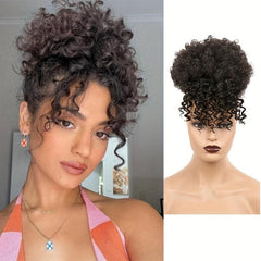 15 24 Cm Afro Puff Hair Bun With Bangs Clips Extensions for Women