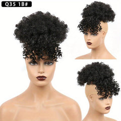 15 24 Cm Afro Puff Hair Bun With Bangs Clips Extensions for Women
