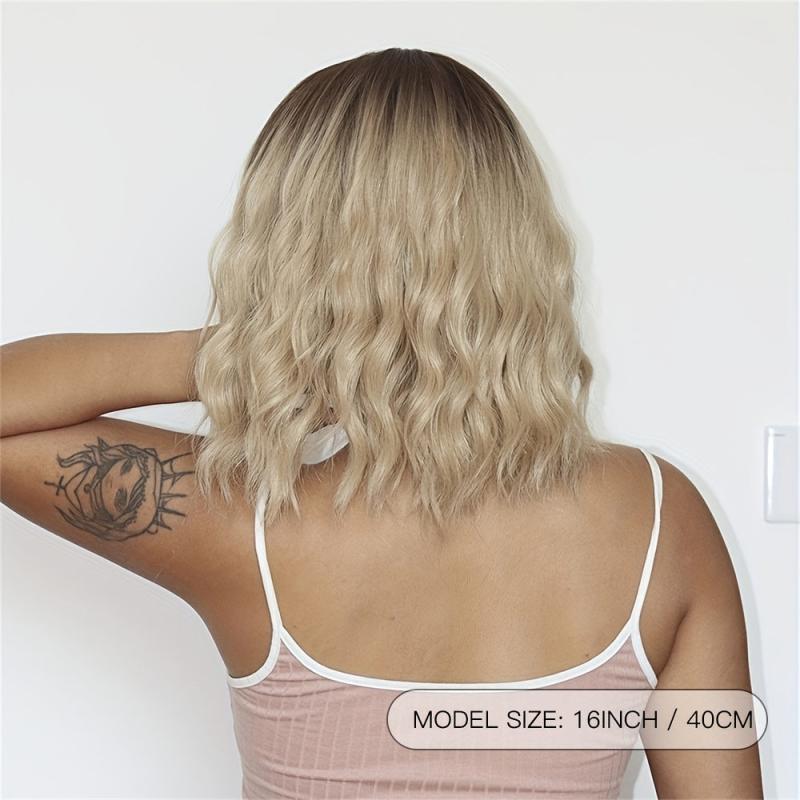 Matte Synthetic Bob Wig with Bangs Rose Net Cap