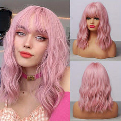 Matte Synthetic Bob Wig with Bangs Rose Net Cap