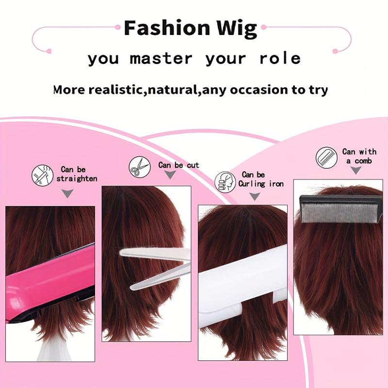 Men's Short Curly Bob Wig with Bangs Heat Resistant