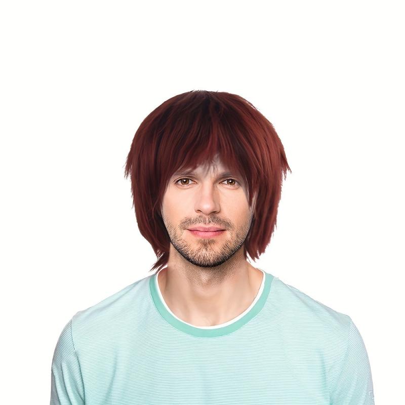 Men's Short Curly Bob Wig with Bangs Heat Resistant