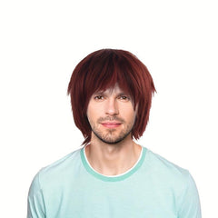 Men's Short Curly Bob Wig with Bangs Heat Resistant