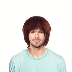 Men's Short Curly Bob Wig with Bangs Heat Resistant