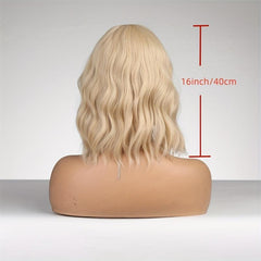 Golden Blonde Shoulder Length Bob Wig with Bangs